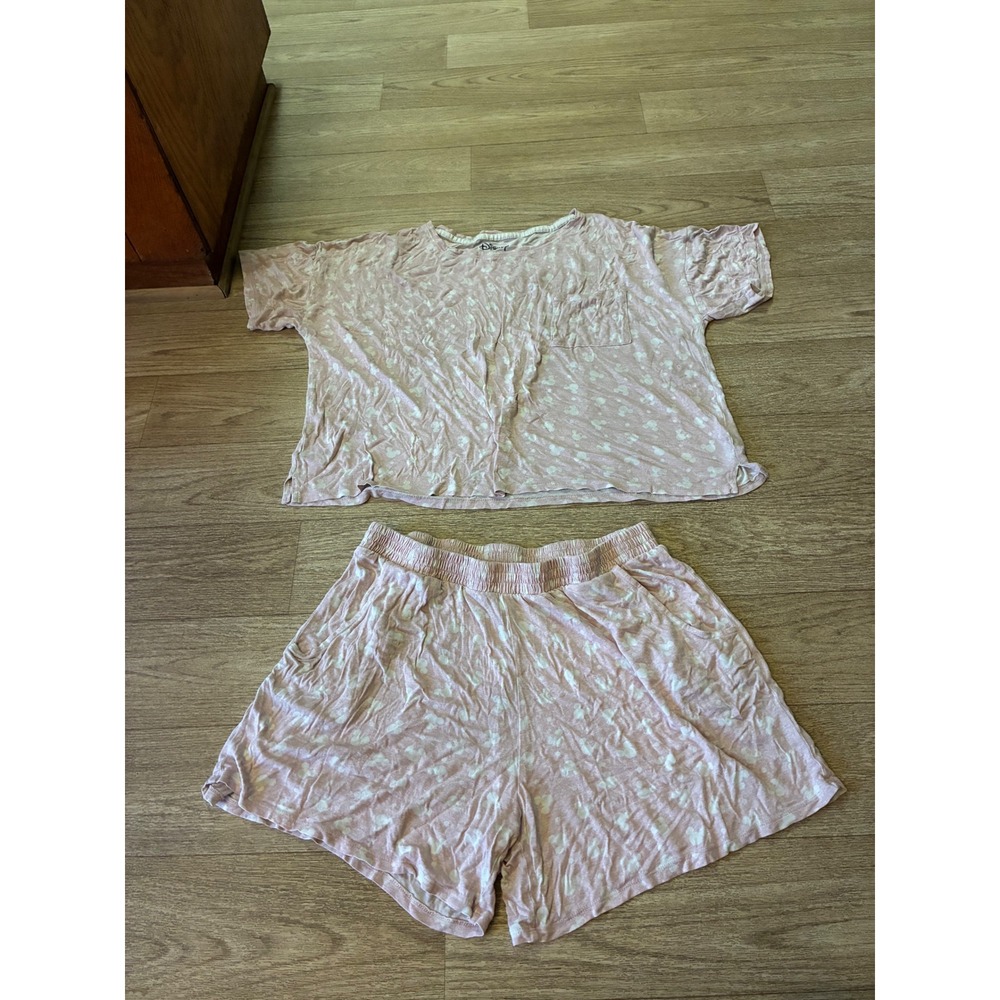 Disney Mickey Mouse Pajama Set Pink White Silhouette Print Shorts Top Large